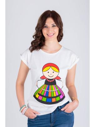 Koszulka t-shirt damska Folk Łowiczanka Biała