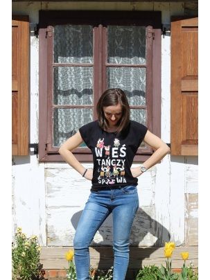 Koszulka t-shirt Folk Wieś tańczy i śpiewa czarna