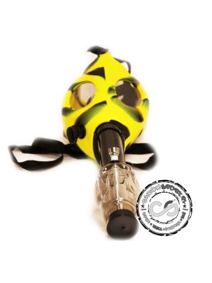 Maska z bongiem, fajką akrylową wodną skull żółto-czarna